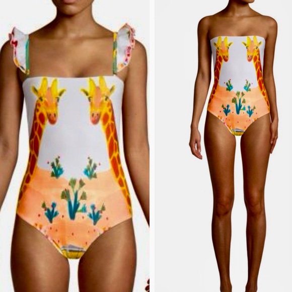 CAROLINA K. Giraffe Print Ruffle Sleeve One Piece Boho Swimsuit - Picture 2 of 16